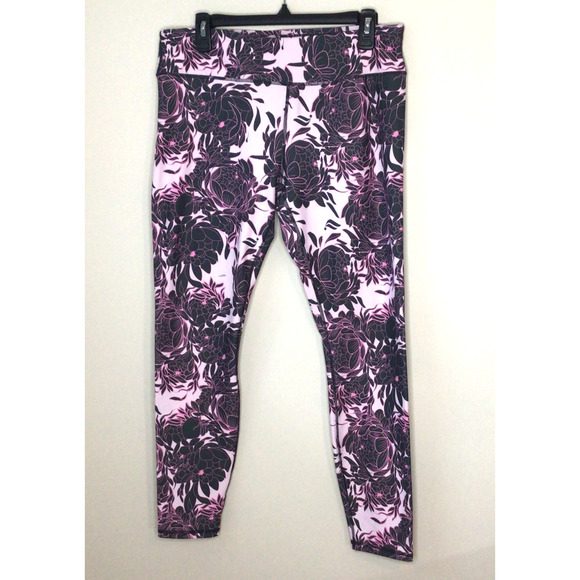 Fabletics Pink & Gray Floral Print Athletic Leggings Size XL - Picture 1 of 6